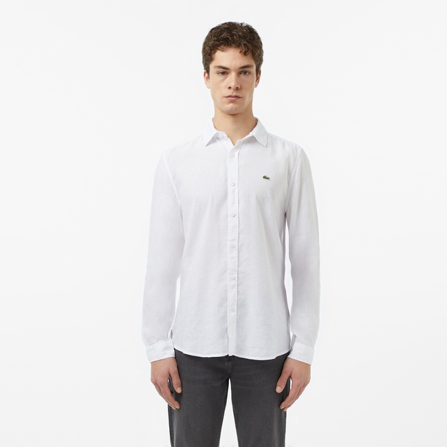  Lacoste Erkek Regular Fit Keten Beyaz Gömlek