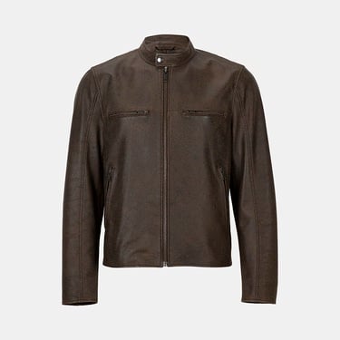  Erkek Kahve Hakim Yakalı Fit Deri Ceket