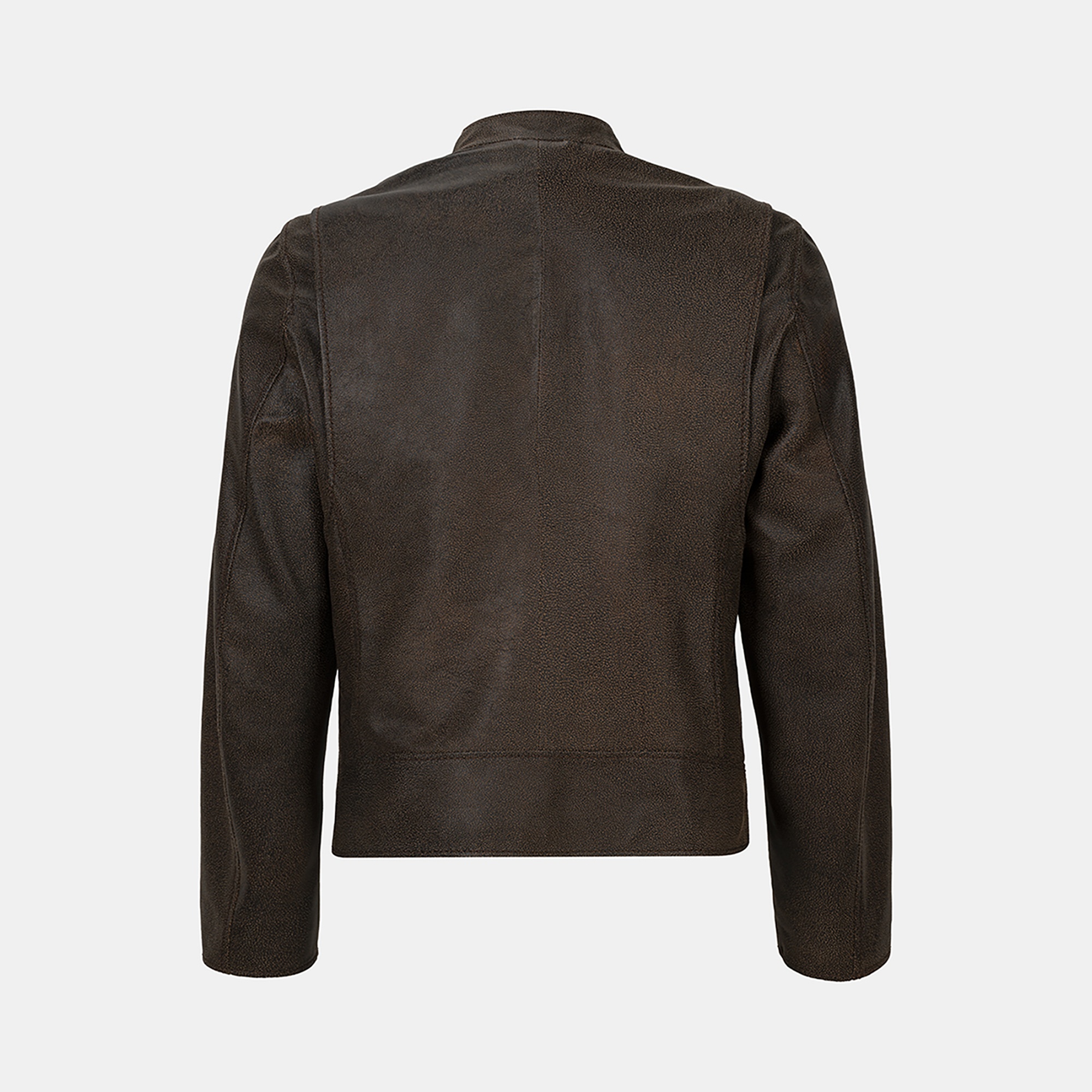 Erkek Kahve Hakim Yakalı Fit Deri Ceket