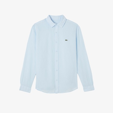  Lacoste Erkek Regular Fit Keten Açık Mavi Gömlek