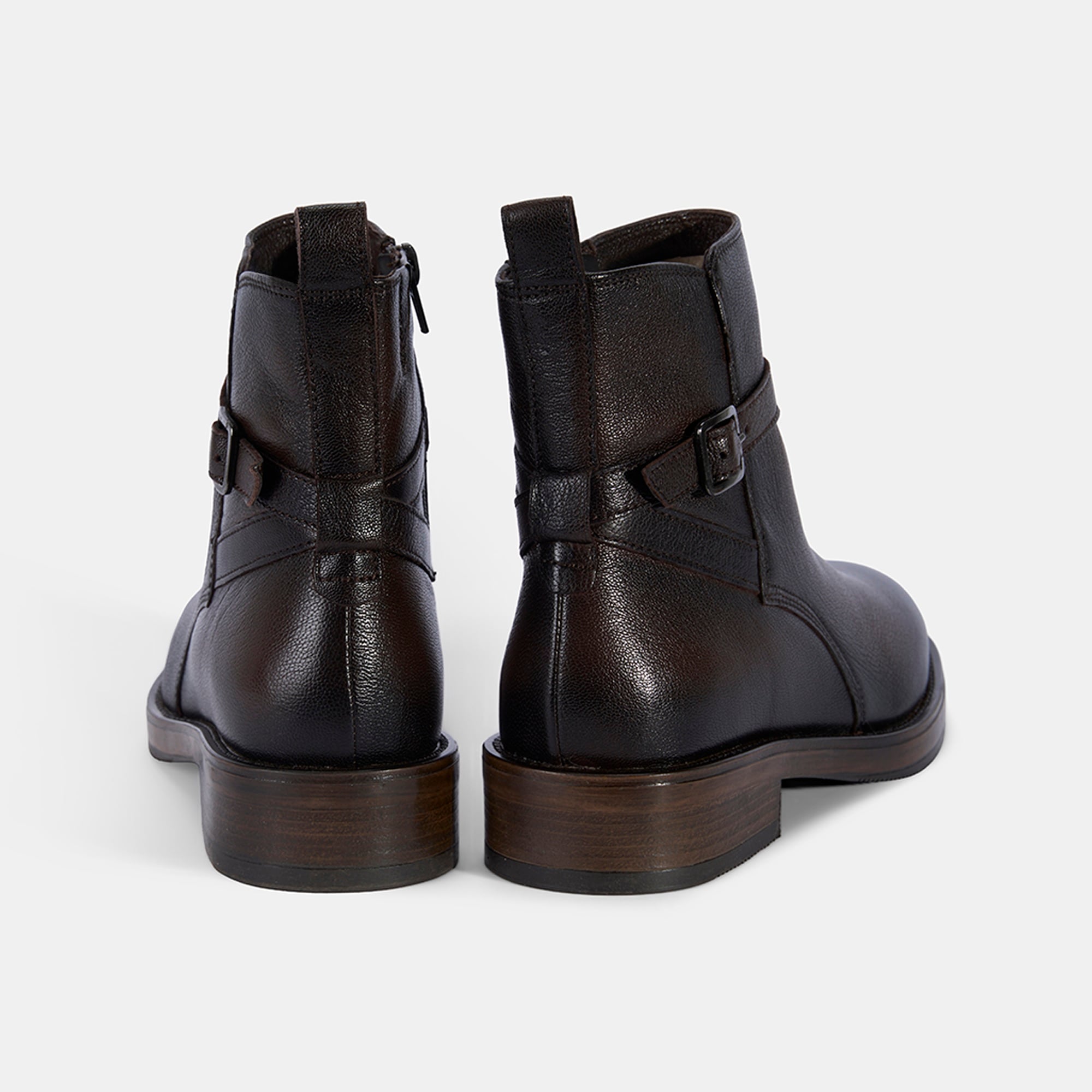 Kadın Kahve Ayarlanabilir Tokalı Deri Bot