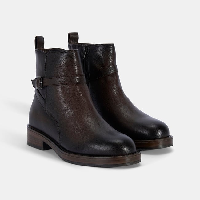  Kadın Kahve Ayarlanabilir Tokalı Deri Bot