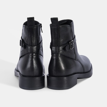  Kadın Siyah Ayarlanabilir Tokalı Deri Bot