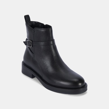  Kadın Siyah Ayarlanabilir Tokalı Deri Bot