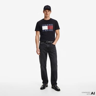  Tommy Hilfiger Flag Erkek Siyah T-Shirt