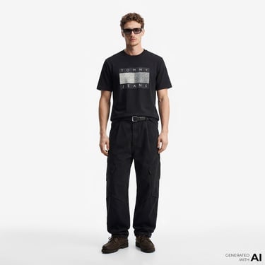  Tommy Hilfiger Flag Bearer Erkek Siyah T-Shirt