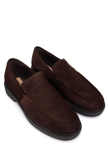  Tamer Tanca Erkek Hakiki Deri Kahverengi Süet Loafer Ayakkabı