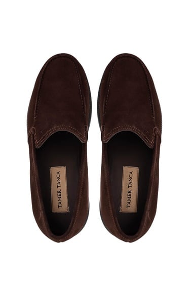  Tamer Tanca Erkek Hakiki Deri Kahverengi Süet Loafer Ayakkabı
