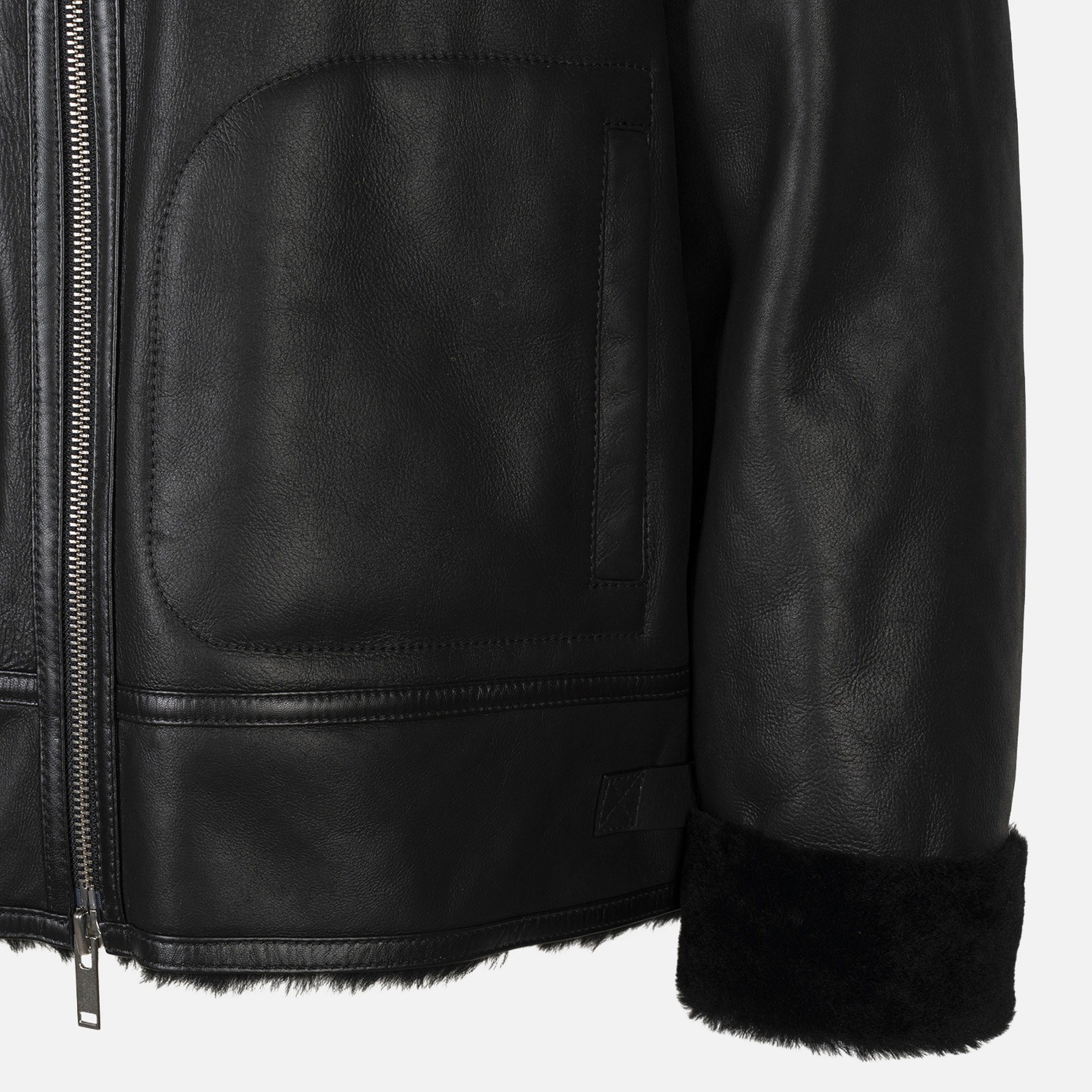 Erkek Siyah Gömlek Yakalı Deri Kürk Mont