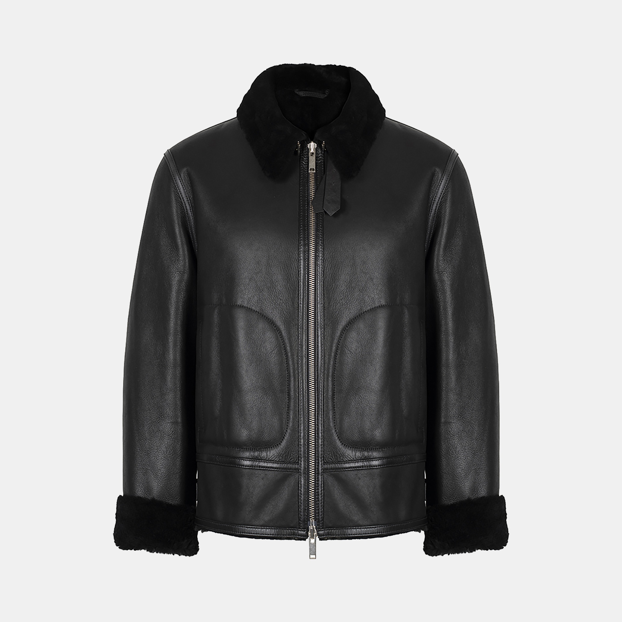 Erkek Siyah Gömlek Yakalı Deri Kürk Mont