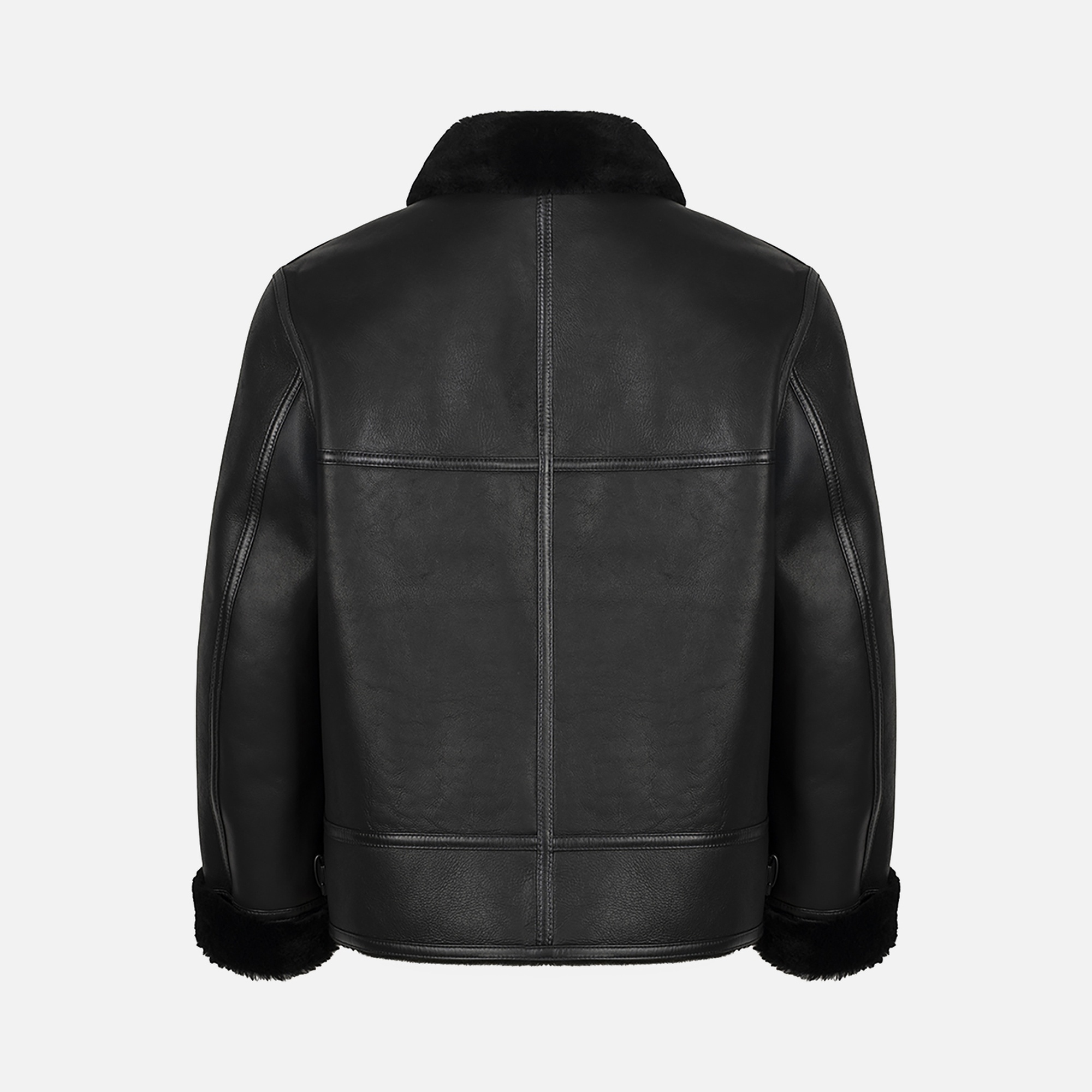 Erkek Siyah Gömlek Yakalı Deri Kürk Mont