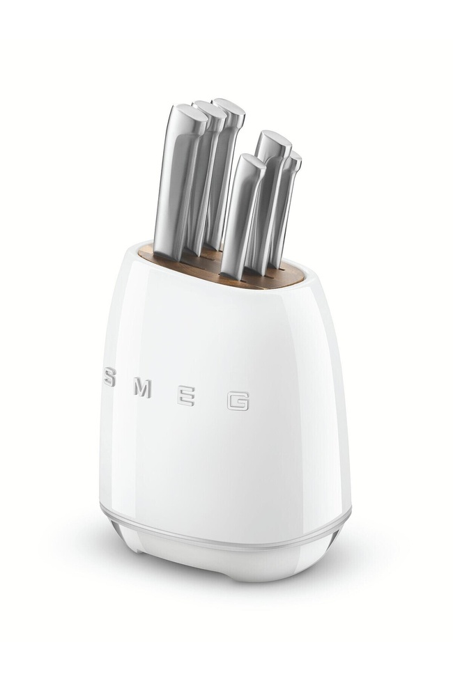  Smeg 50's Style Beyaz Retro 6'lı Standlı Bıçak Seti