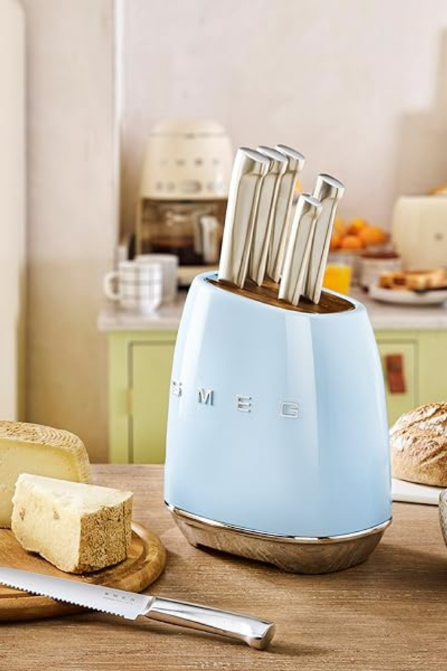  Smeg 50's Style Mavi Retro 6'lı Blok Bıçak Seti