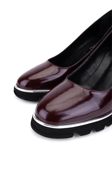 Tamer Tanca Kadın Hakiki Deri Bordo Rugan Topuklu Ayakkabı