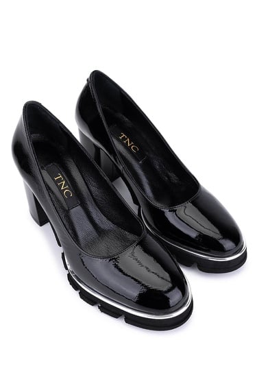  Tamer Tanca Kadın Hakiki Deri Siyah Rugan Topuklu Ayakkabı