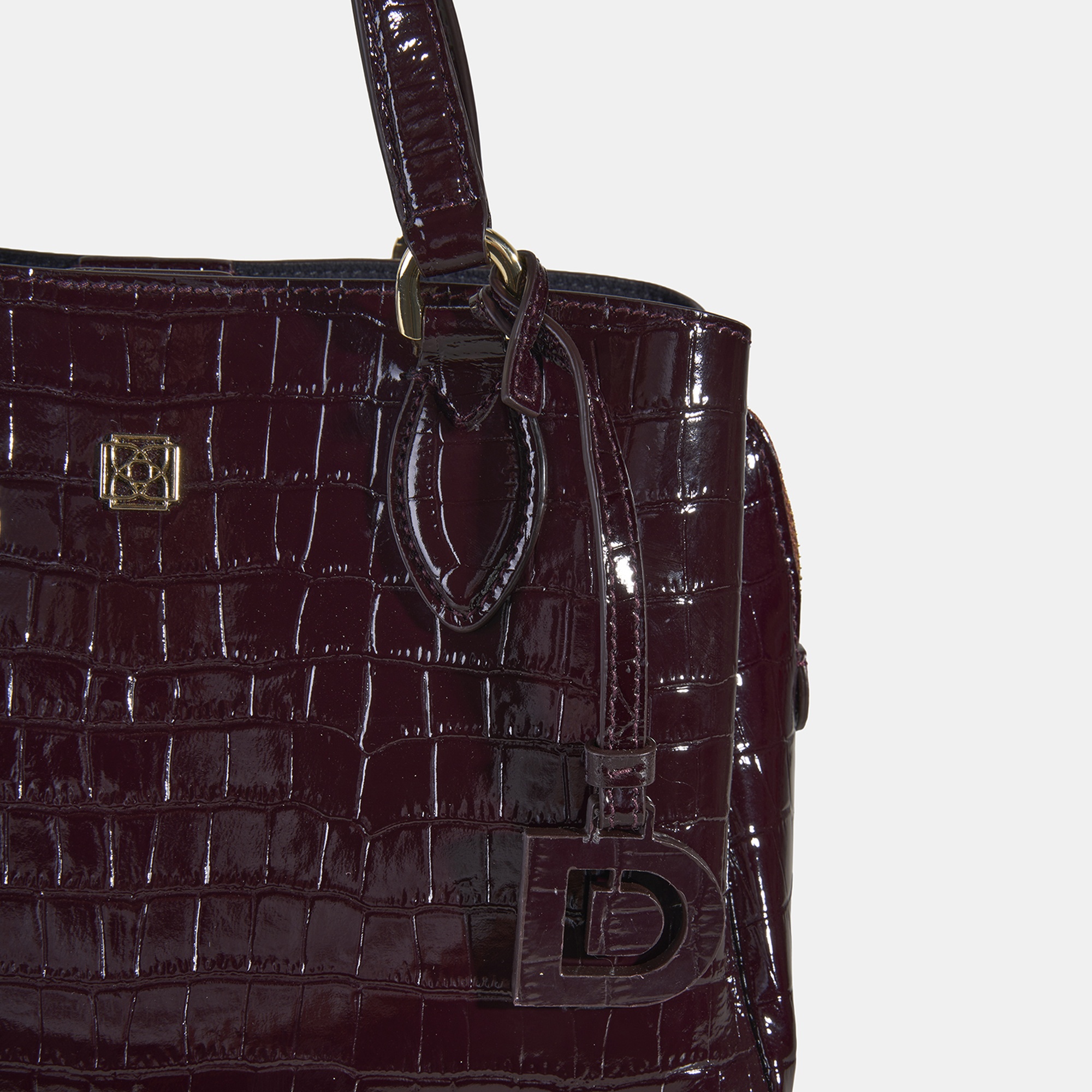 Kadın Bordo Kroko Baskılı Deri El Çantası