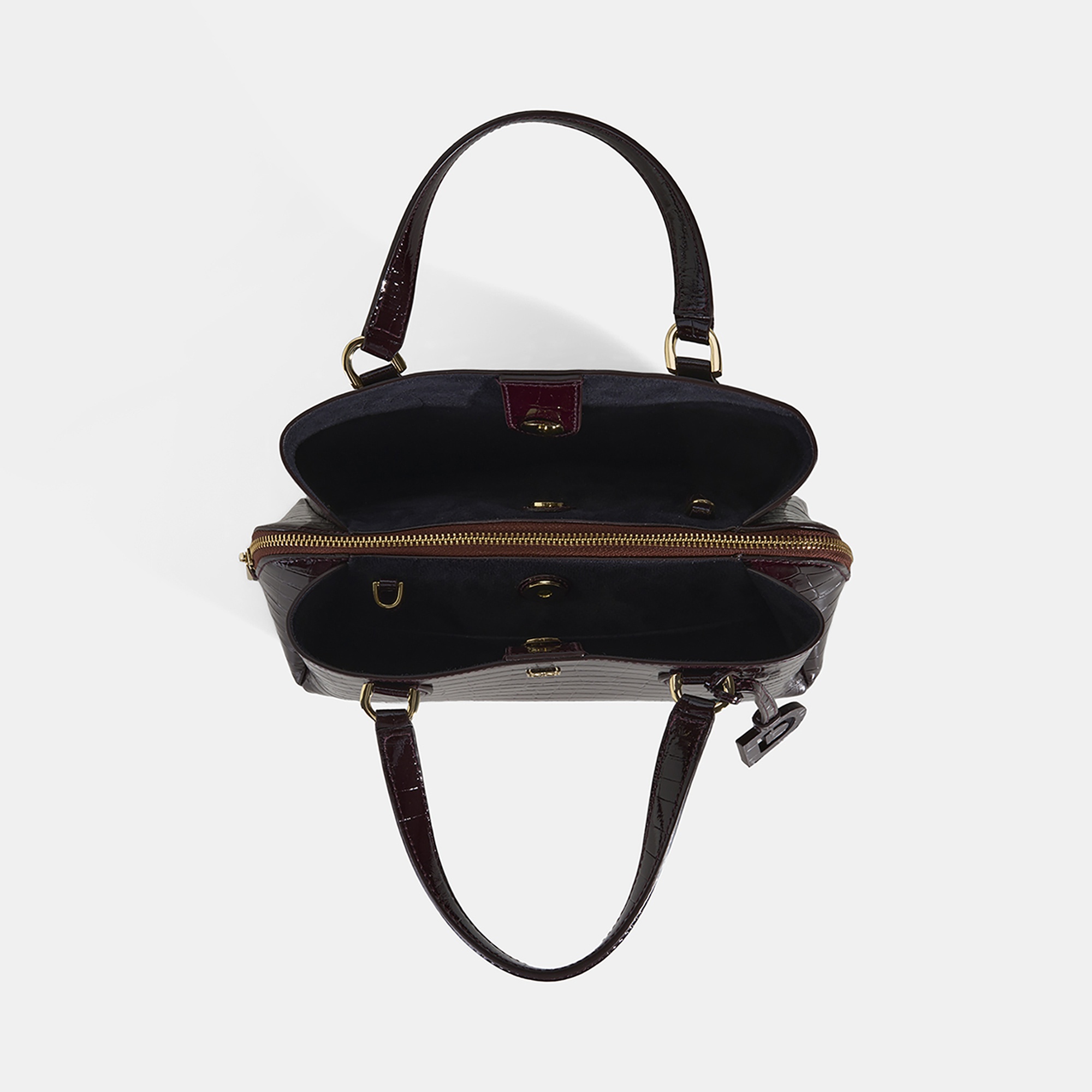 Kadın Bordo Kroko Baskılı Deri El Çantası