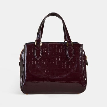  Kadın Bordo Kroko Baskılı Deri El Çantası