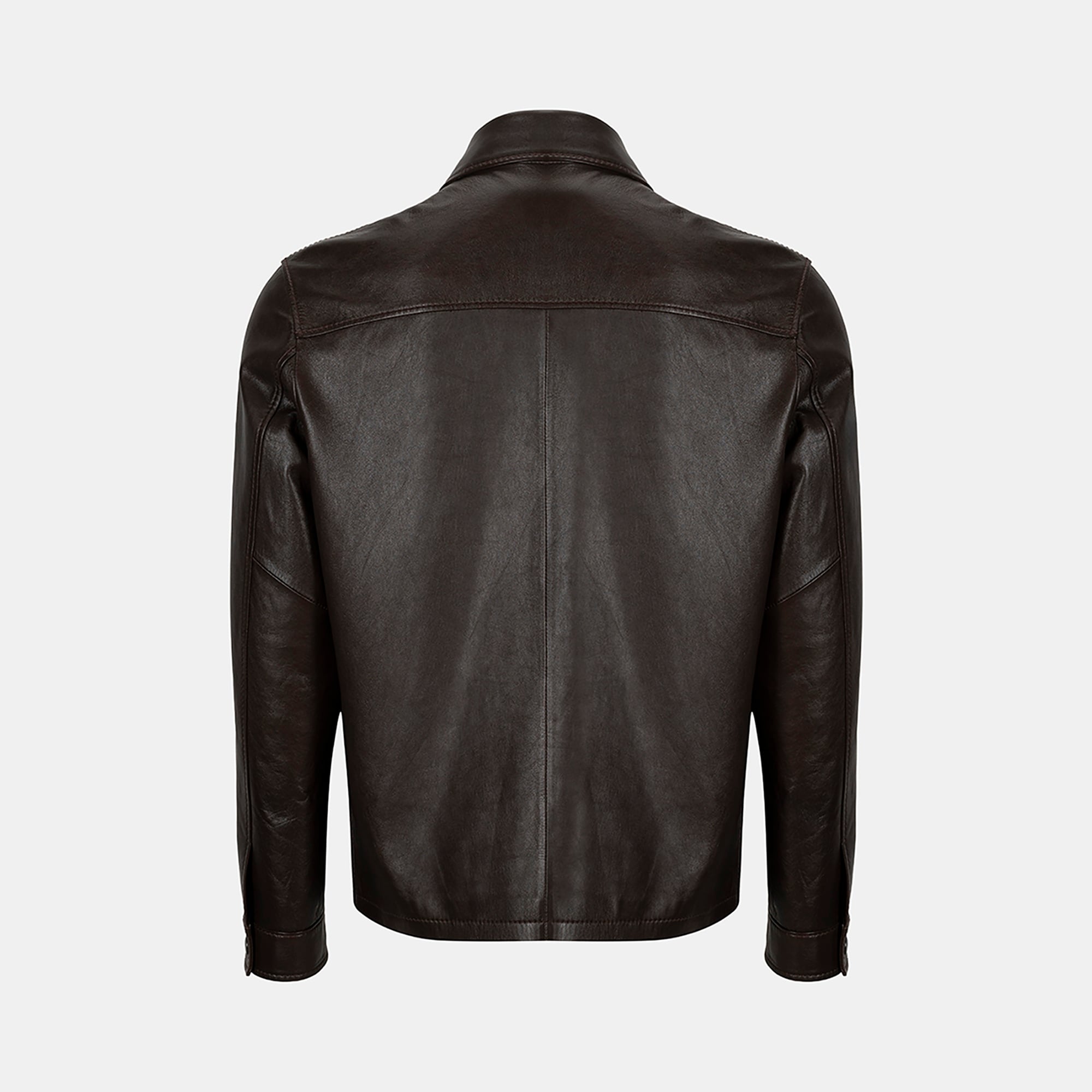 Erkek Acı Kahve Gömlek Yakalı Deri Mont