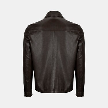  Erkek Acı Kahve Gömlek Yakalı Deri Mont