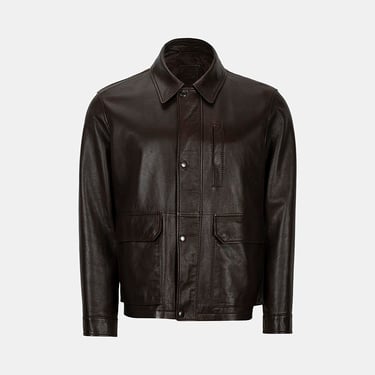  Erkek Acı Kahve Gömlek Yakalı Deri Mont