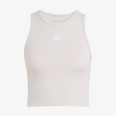  adidas Essentials Ribbed Kadın Bej Crop T-Shirt
