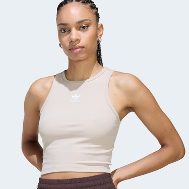  adidas Essentials Ribbed Kadın Bej Crop T-Shirt