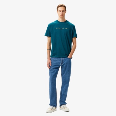  Tommy Hilfiger Jeans Gold Linear Logo Erkek Lacivert T-Shirt