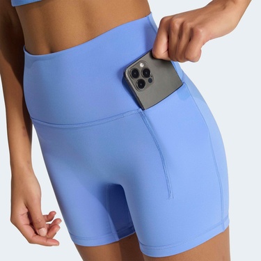  adidas 3-Stripes Studio All Me Booty Kadın Mavi Kısa Tayt