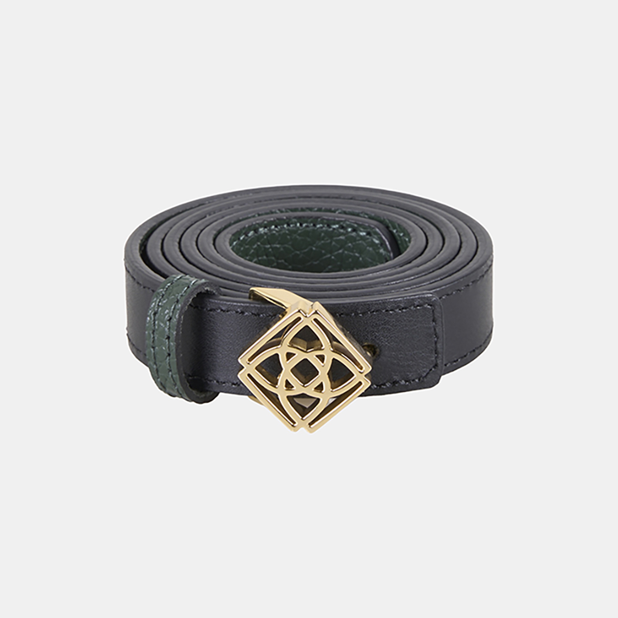 Kadın Siyah / Koyu Yeşil Çift Taraflı Deri Kemer