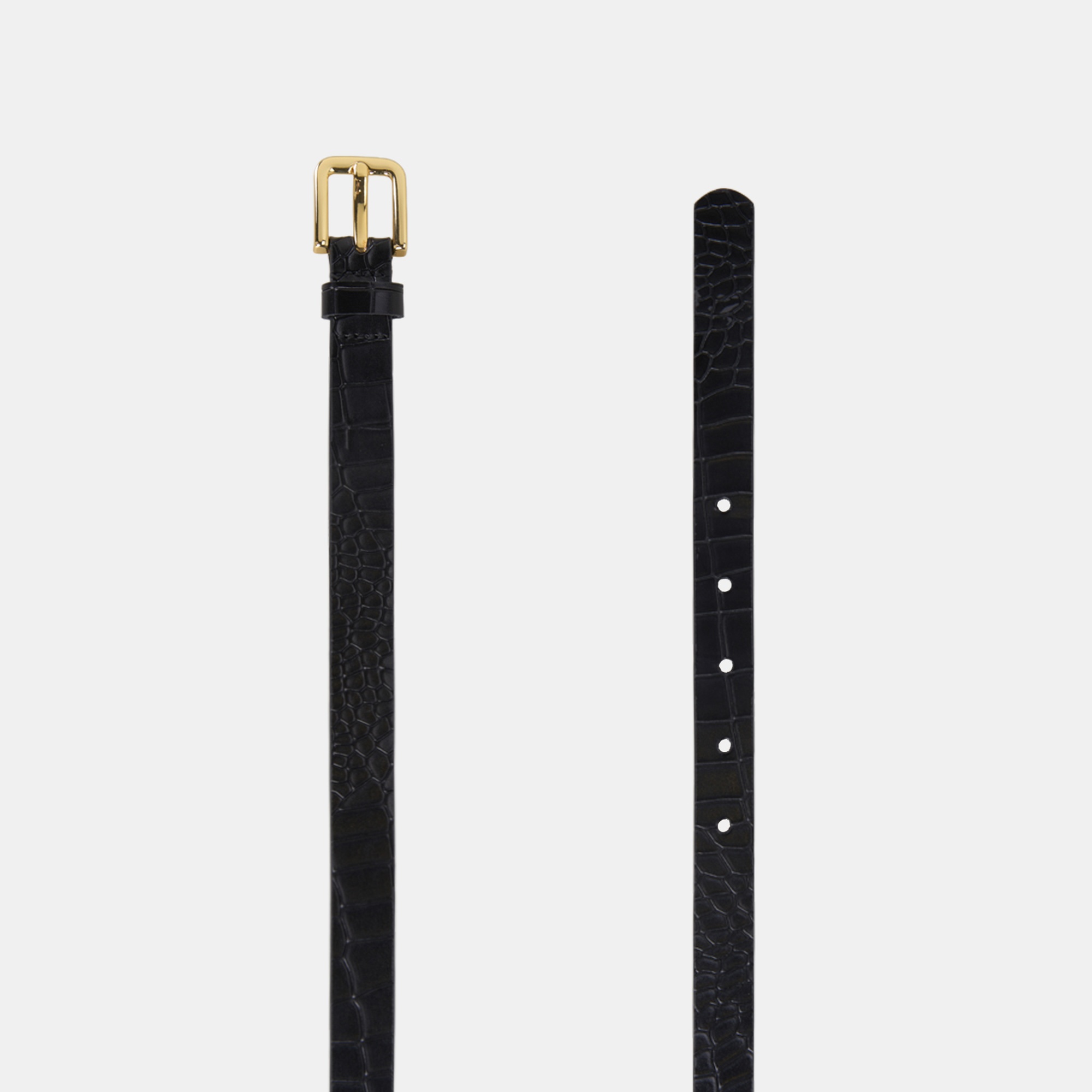 Kadın Siyah Kroko Baskılı Deri Kemer