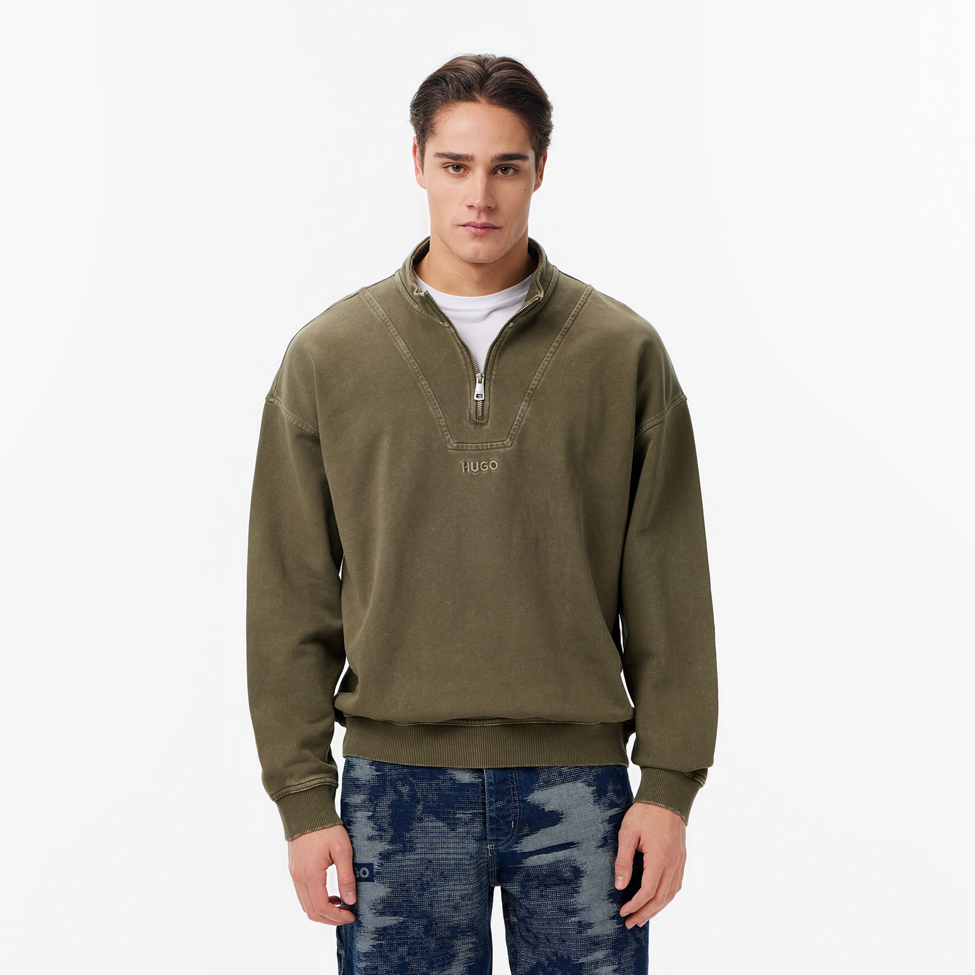  Hugo Boss Zip Neck Erkek Yeşil Sweatshirt