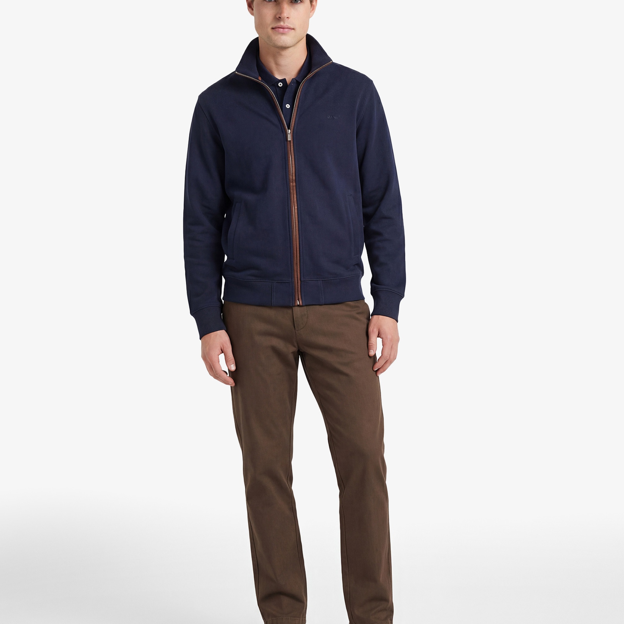 GANT Erkek Kahverengi Slim Fit Casual Herringbone Pantolon