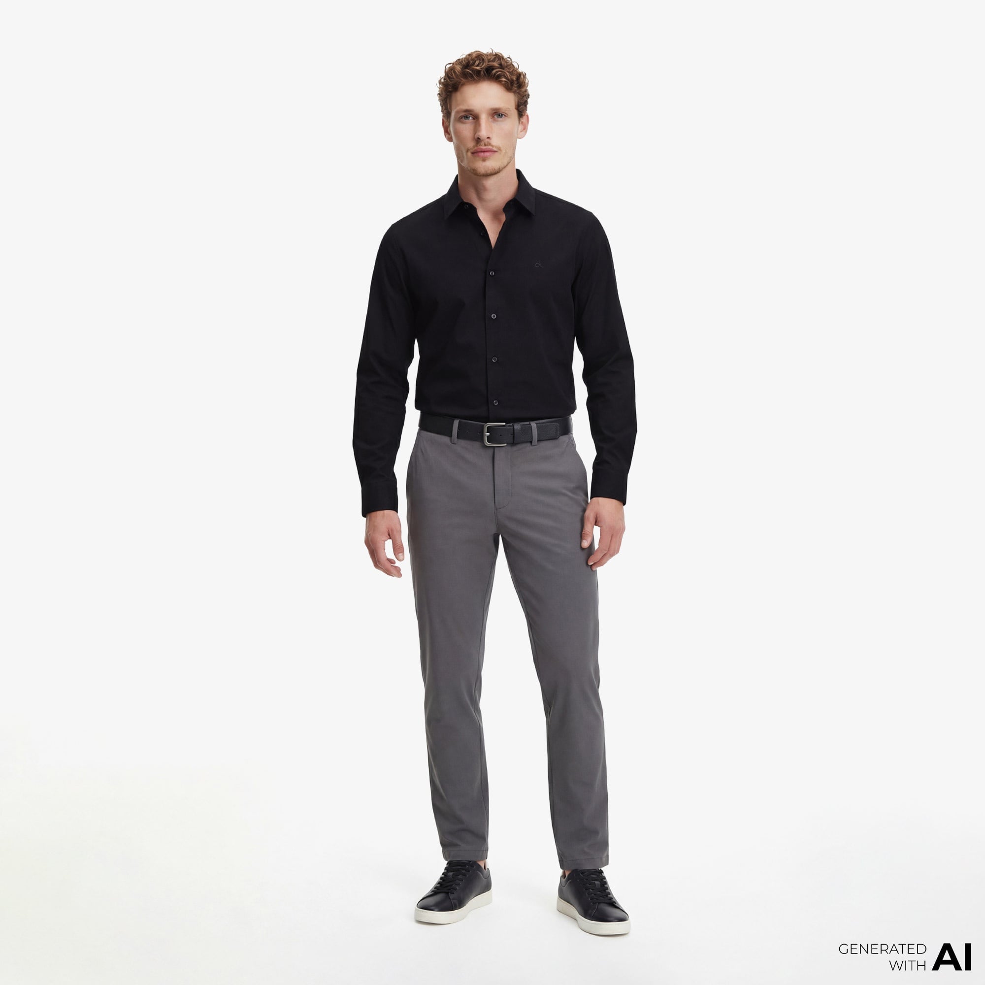 Calvin Klein Solid Stretch Classic Erkek Siyah Gömlek