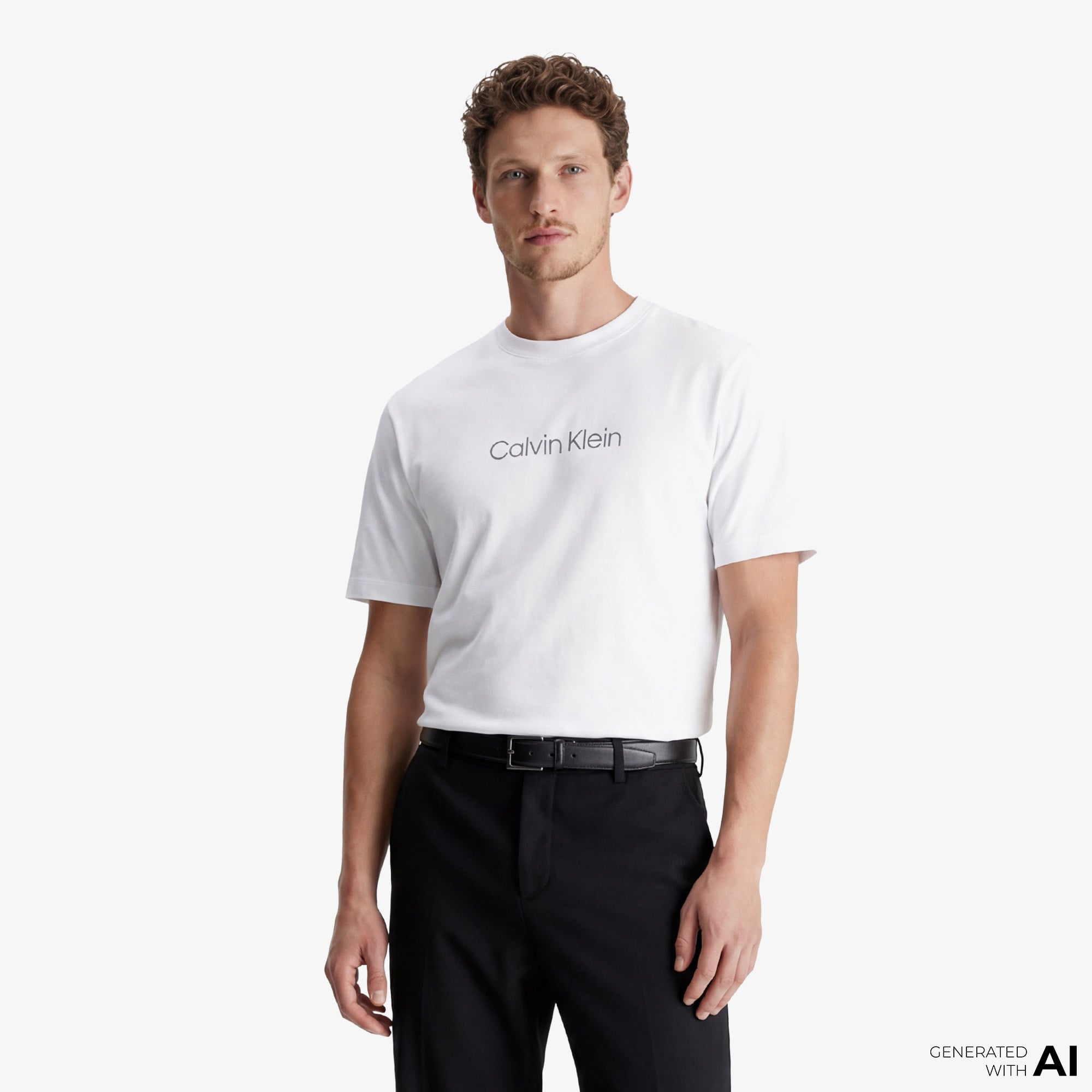  Calvin Klein Relaxed Standard Logo Crewnk Erkek Beyaz T-Shirt