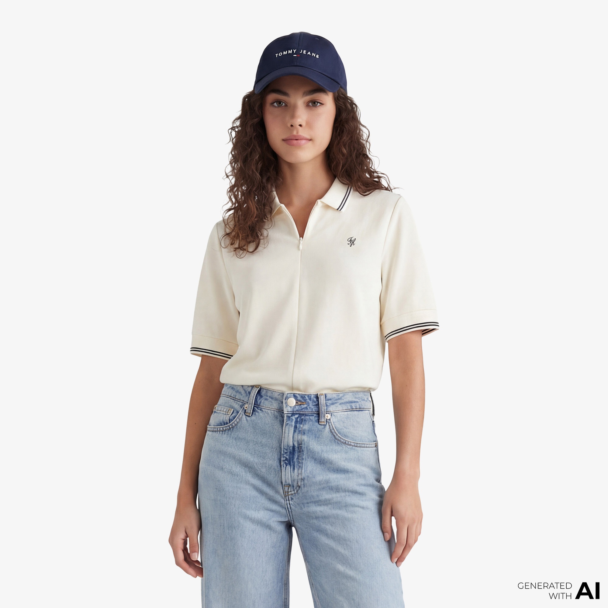 Tommy Hilfiger Script Liyosel Kadın Bej Polo T-Shirt