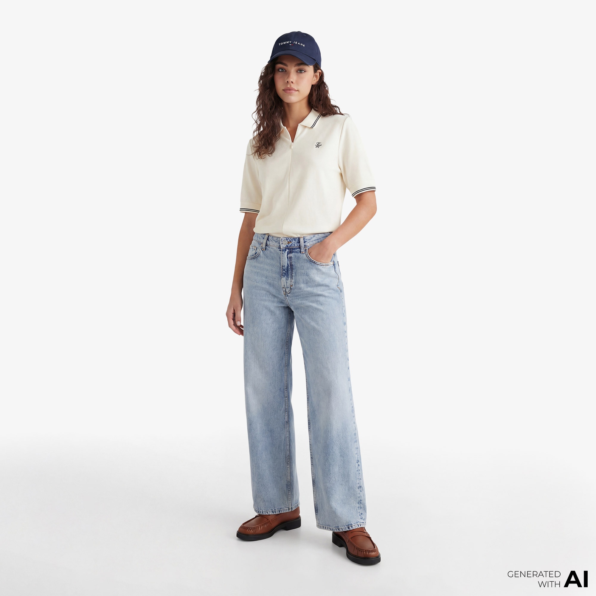 Tommy Hilfiger Script Liyosel Kadın Bej Polo T-Shirt