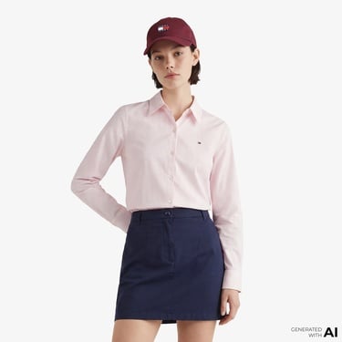  Tommy Hilfiger Essentials Poplin Kadın Pembe Gömlek
