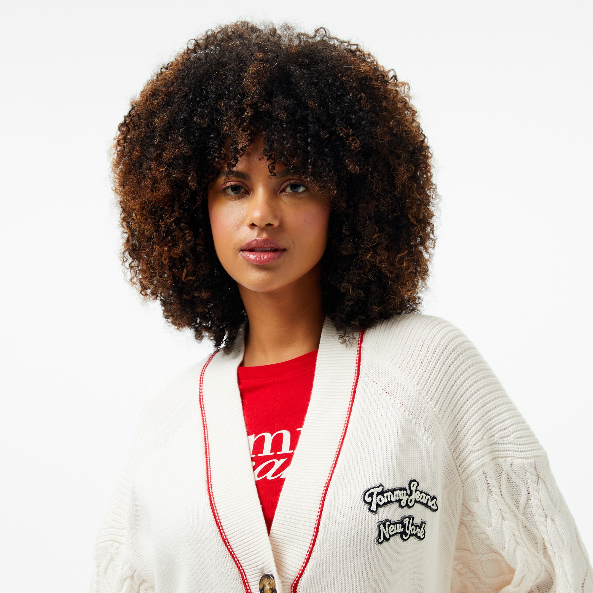 Tommy Jeans Prep Varsity Cardigan Kadın Beyaz Hırka