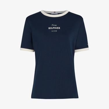  Tommy Hilfiger Reg Monotype Stripe Kadın Lacivert T-Shirt