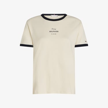  Tommy Hilfiger Reg Monotype Stripe Kadın Bej T-Shirt