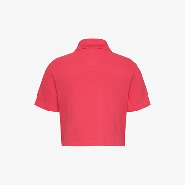  Tommy Jeans Crop Badge Kadın Pembe Polo Yaka T-Shirt