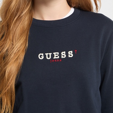  Guess Crop Organic Iconic Kadın Lacivert Sweatshirt
