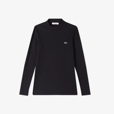  Lacoste Kadın Slim Fit Uzun Kollu Bisiklet Yaka Siyah T-Shirt