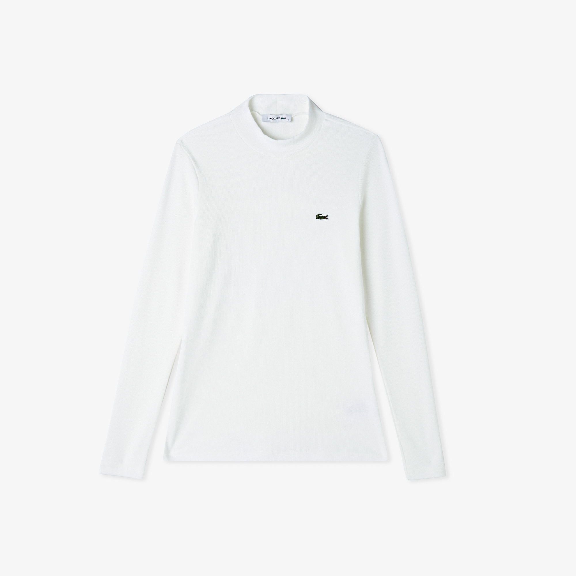 Lacoste Kadın Slim Fit Uzun Kollu Bisiklet Yaka Beyaz T-Shirt