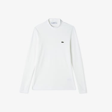  Lacoste Kadın Slim Fit Uzun Kollu Bisiklet Yaka Beyaz T-Shirt