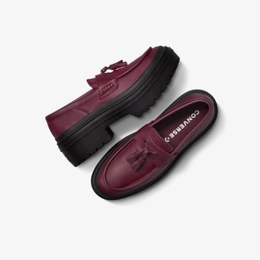  Converse Chuck Taylor All Star Lugged Heel Kadın Bordo Deri Platform Loafer Ayakkabı