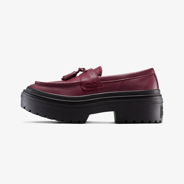  Converse Chuck Taylor All Star Lugged Heel Kadın Bordo Deri Platform Loafer Ayakkabı