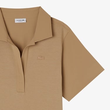  Lacoste Kadın Relaxed Fit Kısa Kollu Polo Yaka Bej Elbise