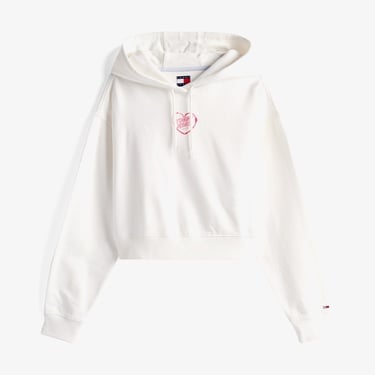  Tommy Jeans Relax Crop Heart Kadın Beyaz Hoodie